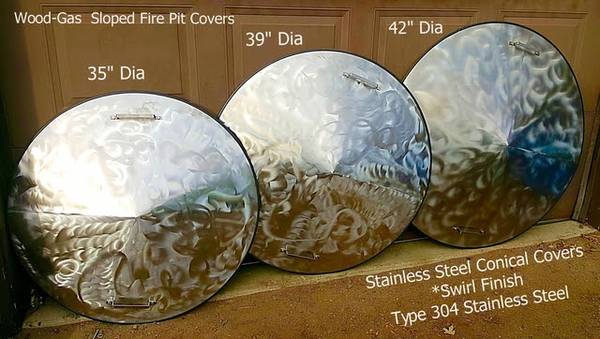 Conical Shape Fire Pit CoverNo Rust Stainless Steel. 37" Diameter x 6" Center Rise.