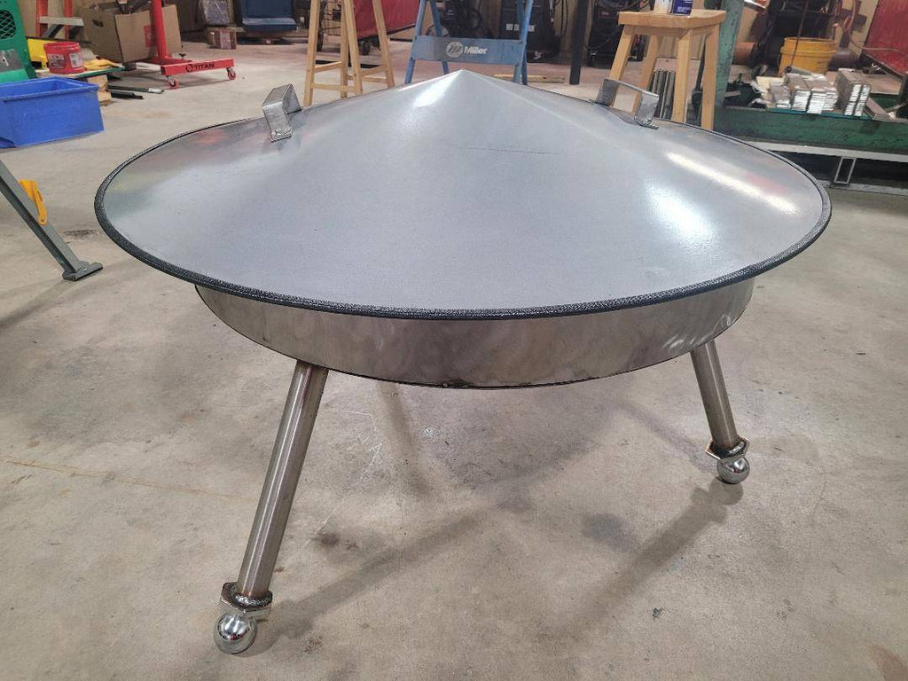 Conical Shape Fire Pit CoverNo Rust Stainless Steel. 37" Diameter x 6" Center Rise.