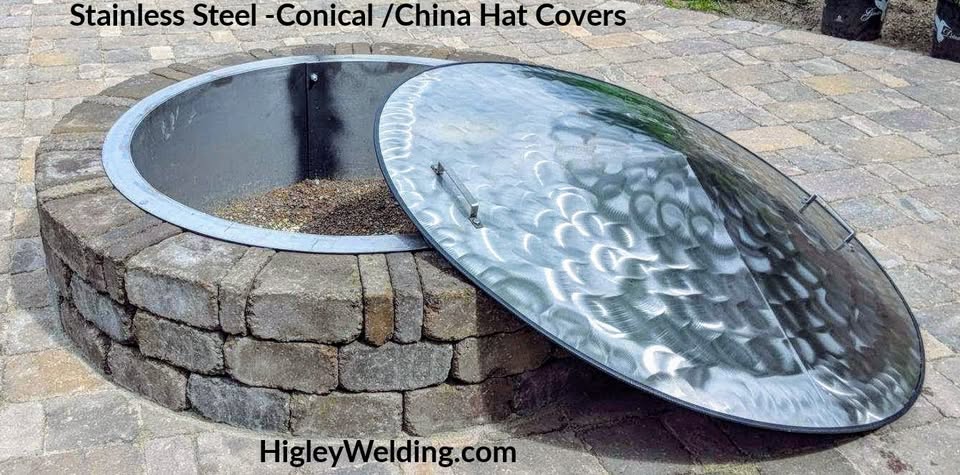 Conical Shape Fire Pit CoverNo Rust Stainless Steel. 37" Diameter x 6" Center Rise.